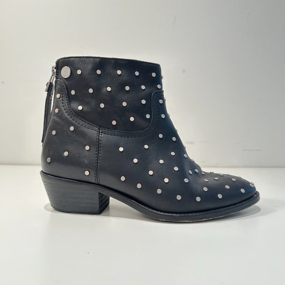 Size 36 ZADIG & VOLTAIRE Women's Short Black Leather Studded Low Heeled Booties